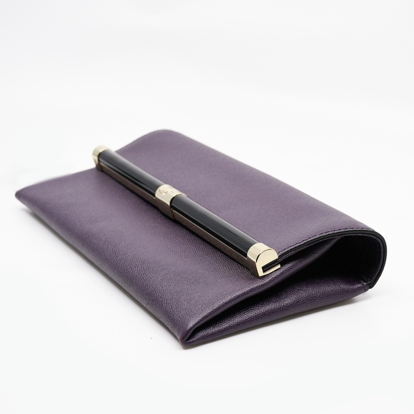 DVF Diane von Furstenberg 440 Caviar Leather Envelope Clutch in Eggplant NWT - Picture 4 of 13